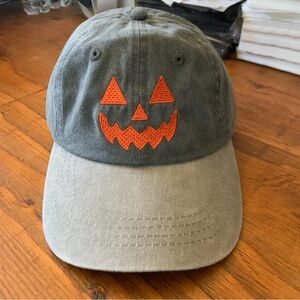 Halloween Pumpkin Face Embroidered 2-Tone Unstructured Dad Cap - Gray